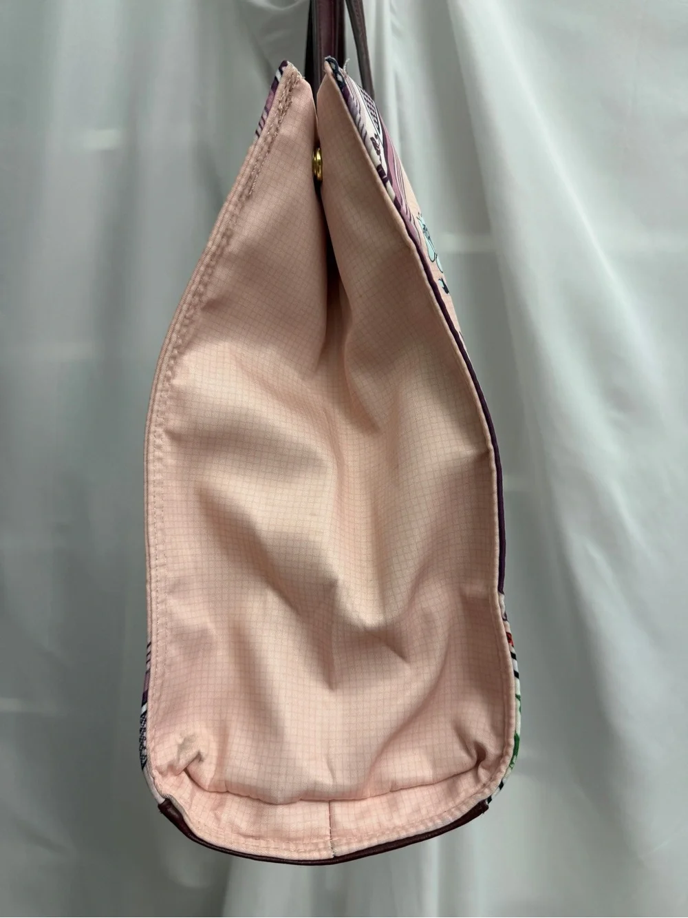 Tory Burch Pink Floral Logo Tote with Brown Leather Trim